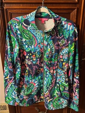 Lilly Pulitzer Navy Multicolor Floral Print Zip Jacket